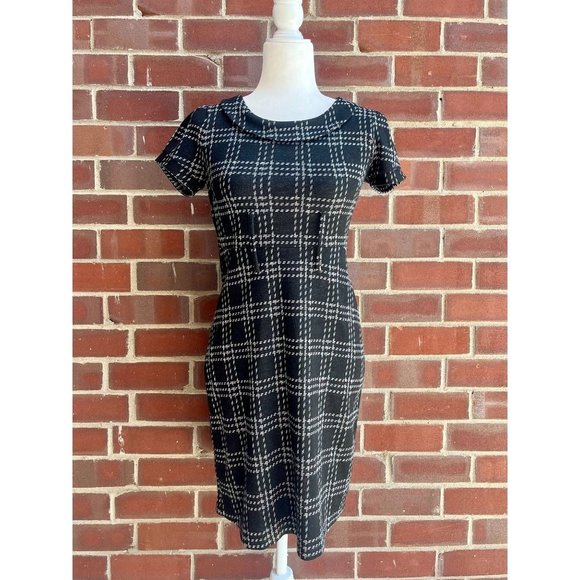 Lucy & Laurel Dress Sheath Plaid Collared Black Grey 4 - Picture 1 of 7